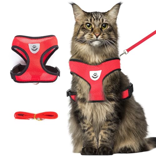 Red Cat Harness and Leash Set (red / XL：(Neck:14.56" chest:18.11"-24.01"))