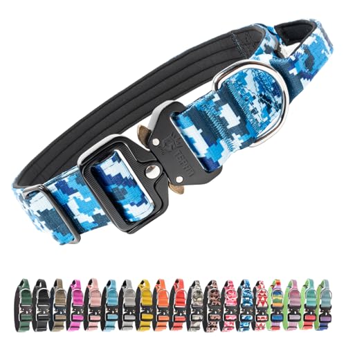 Tactical Dog Collar (Camo Blue - Handle Style / L: Neck 17.5" to 24.5")