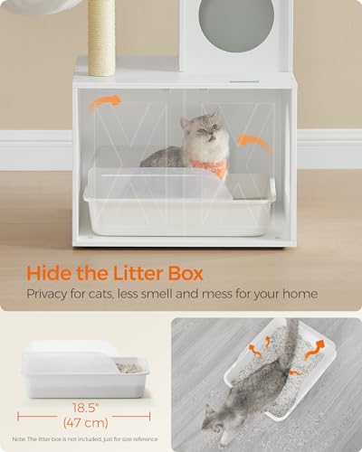 Cat Tree with Litter Box Enclosure (Cloud White)