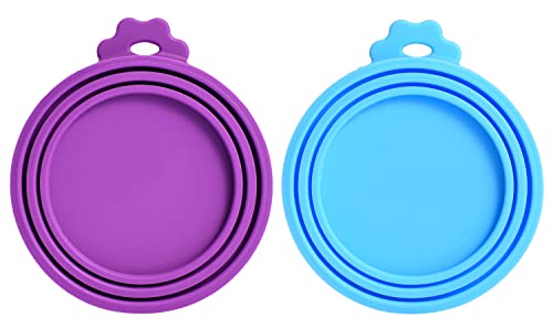 Pet Food Can Cover Silicone Can Lids for Dog and Cat Food (Blue/Purple)