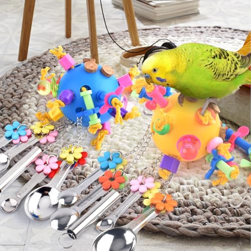 Bird Toys 2PCS Parrot Pull Spoons Colorful Acrylic Stick Chew Toys for Amazon Parrot (Blue + Yellow)