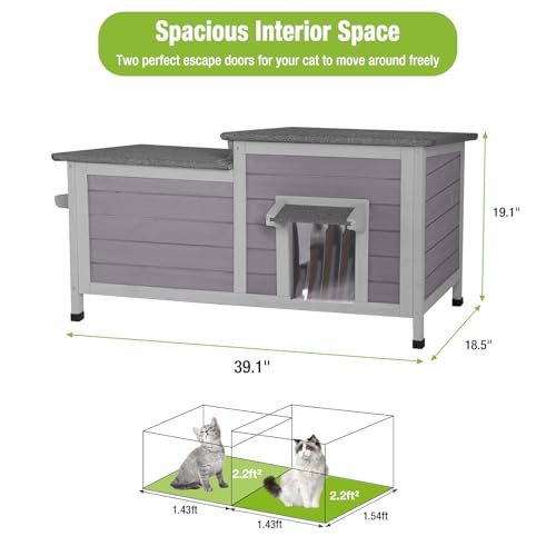 Outdoor Cat House Weatherproof Feral Kitty Shelter for Winter Cat Condo with Large Opening Roof (Classic Styles - 39.1"W)