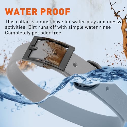 Biothane Waterproof Dog Collar Strong Coated Nylon Webbing with Black Hardware Odor (W3/4" x L15-18" / Battleship Gray)