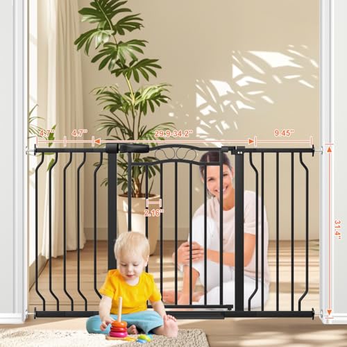 29.5 53.1" Extra Wide Baby Gate for Stairs No Drilling (Black / 29.9"-53.1")
