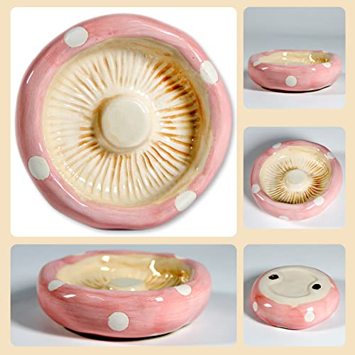 Ceramic Mushroom Hamster Hideout with Food Bowl (Pink)