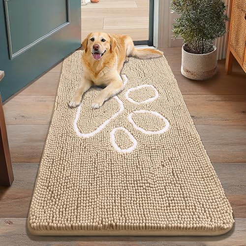 Dog Door Mat for Muddy Paws (48"X30" / Beige and White)