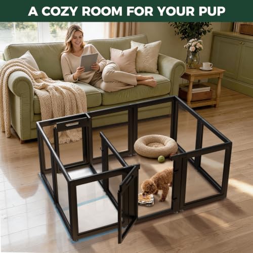 AuraSpace Acrylic Dog Playpen System with Lick Mat (Black / 24"H)