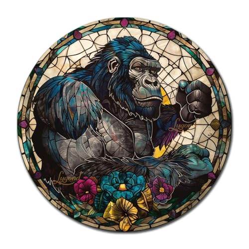 Metal Sign Tin Sign Circular Stained Glass Gorilla Wall Art for Club 12×12 Inches (12×12 Inches / Gorilla-1)
