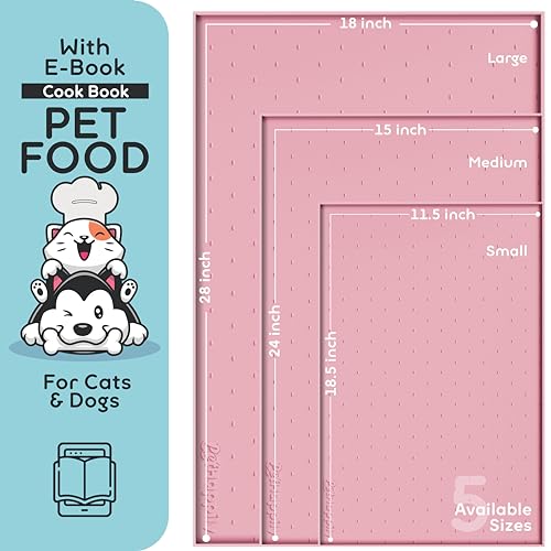 Dog Food Mat 28x18 Raised Edges Dogs Mat for Food and Water Prevent Spill (28" x 18" / Pink)