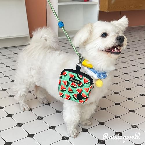 Dog Treat Pouch for Pet Walking and Training with Clicker Poop Bags Small Fanny Zipper Pack Holder for Puppy Snack Dispenser Kit for Leash and Outdoor Use (One Bag / b2.Watermelon)
