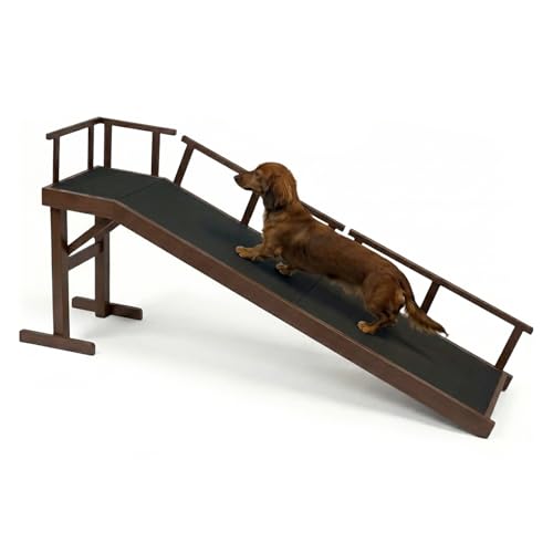 73" Dog Ramp for Bed with Rest Platform & Glow Strips (Brown / 73.2"L x 25"H x 15.7"W)