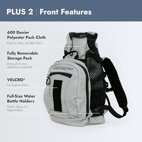 Plus 2 - Large, Light Grey - Ideal for Dogs 20-22” Long - Adjustable, Backpack-Style Carrier with Multi-Functional Storage Pack, Thick Shoulder Straps & Padded Back Panel (10.0"L x 7.0"W x 19.0"H / Plus 2 - Light Grey)