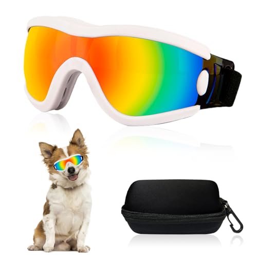 Dog Goggles Small Breed Dog Sunglasses Doggy UV Protection Glasses (White Frame Red Lens)
