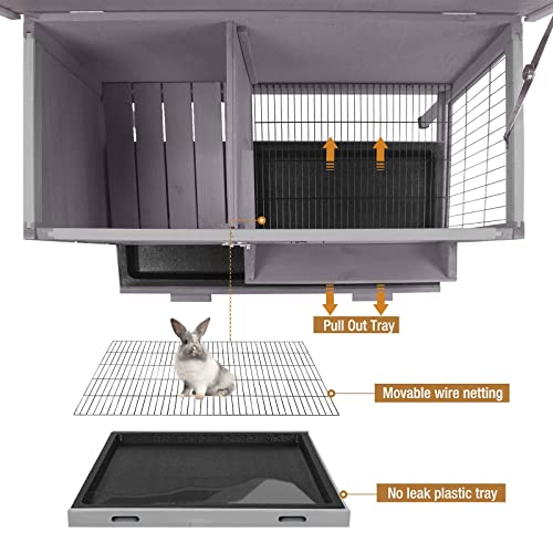 Rabbit Hutch Indoor Rabbit Cage with Metal Wire Pan (35.8"L x 18.1"W x 28.0"H)