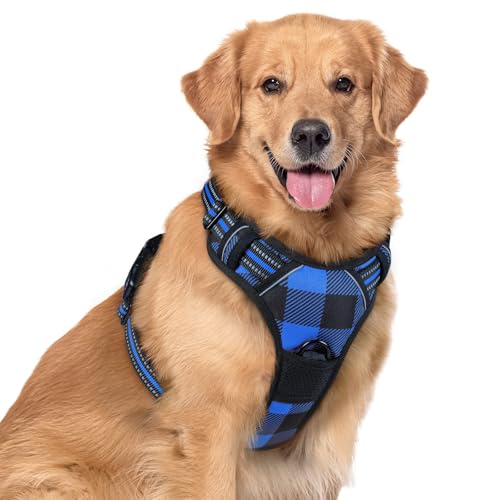 Dog Harness No Pull for Large Dogs with 2 Leash Clips (X-Large / Blue Plaid)