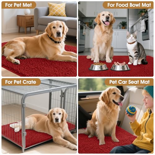 Dog Door Mat for Muddy Paws (Red / 30" x 20")