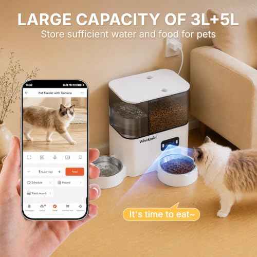 5L Automatic Cat Feeder with Camera & 3L Water Dispenser (White - Video)