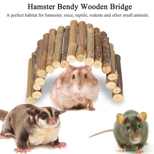 PIVBY Hamster Bridge Wooden Mouse Ladder Natural Rat Chew Rodents Toys for Chinchillas Guinea Pigs Hamster Mouse Rat Small Animal (2 PCS, Wood)