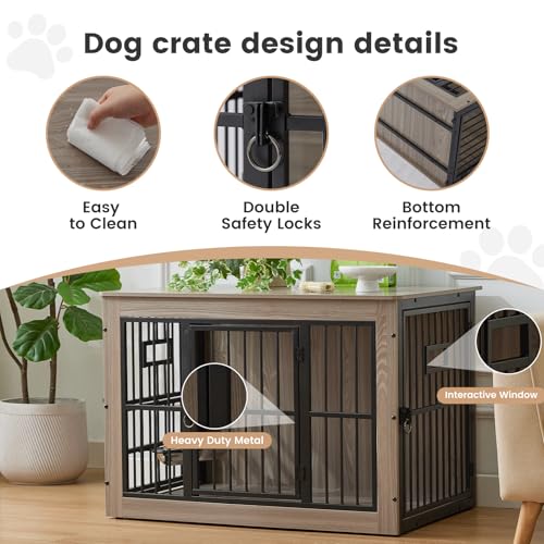 27 Inch Heavy Duty Dog Crate Furniture for Puppy (Rustic Grey / 27.2"L x 20.1"W x 23.6"H)
