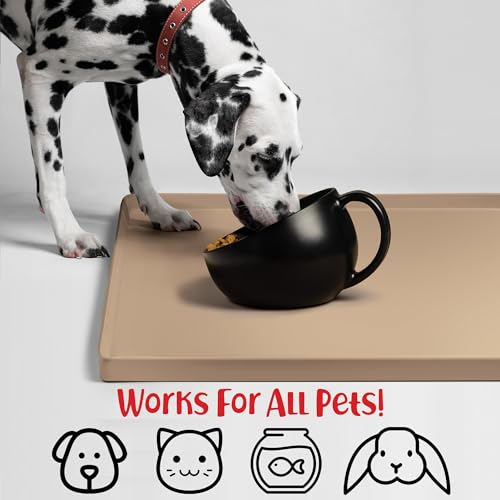 Dog Food Mat Waterproof Dog Bowl Mat for Food and Water (28"L x 18"W / Taupe)