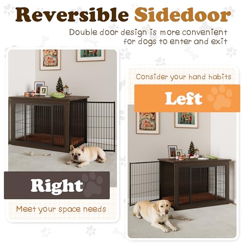 Wooden Dog Crate Furniture with Thick Cushion (L (38.7" x 25.7" x 26.9") / Brown)