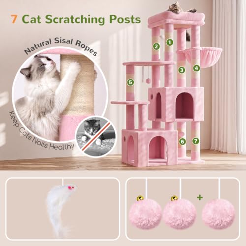 Heavy Duty Cat Trees for Big Cats Maine Coon (Pink / 61inch)