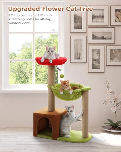 35" Flower Cat Tree for Kittens with Hammock & Sisal Posts (35" Upgraded Flower Cat Tree / Forest Brown)