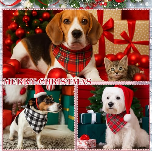 50 Pcs Christmas Red and Green Plaid Dog Bandanas Bulk for Large (Red Green Plaid / 31.5 x 21.7 x 21.7 Inch)