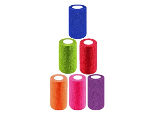 6 Pack 4" x 5 Yards Self Adhesive Bandage Wrap Breathable Cohesive Vet Wrap for Pets (4 Inch / Mixed Colors)