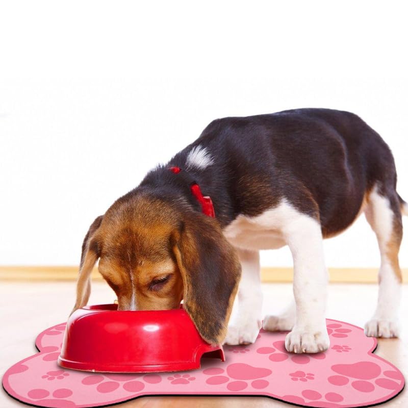 Dog Food Mats for Floors Waterproof (Dark Pink / 19"L x 12"W)