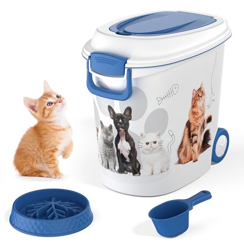Pet Food Storage Container with Scoop & Slow Feeder Bowl
