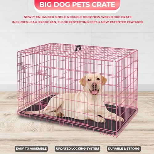 42" Foldable Metal Dog Crate (Pink)