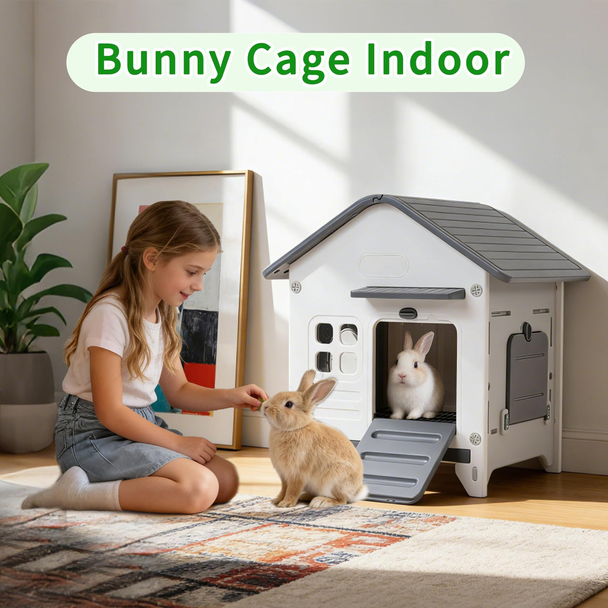 Plastic Rabbit Cage Outdoor Indoor (Grey / 25.6"L x 20.1"W x 27.2"H)