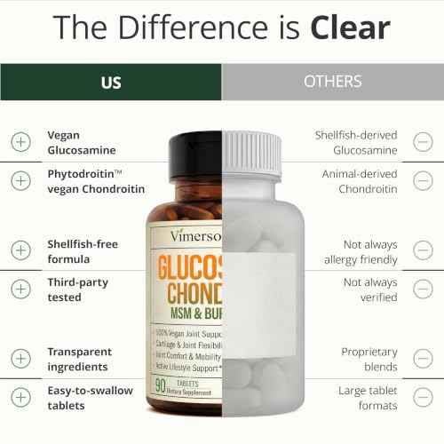 Vegan Glucosamine Chondroitin MSM Joint Supplements for Women & Men 90 Tabs