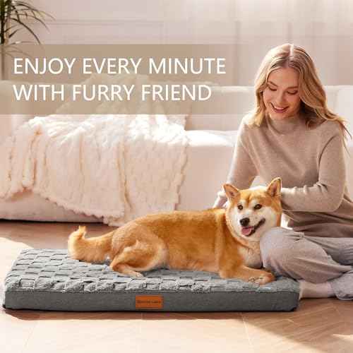 Orthopedic Large Dog Bed Washable Pet Crate Mat 48''X30'' Grey (Grey / 48"L x 30"W x 3.5"Th)