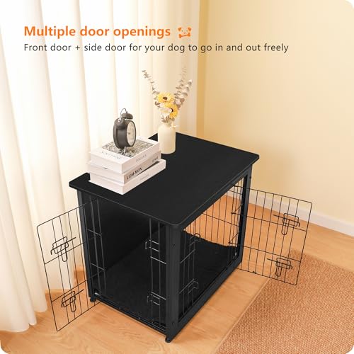 27" Dog Crate Furniture (Black / 27.2"L x 20.1"W x 23.6"H)