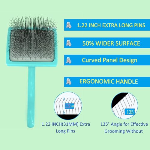 Extra Long Pin Dog Grooming Brush Haired Dogs & Pet Comb Value Kit (Vlaue Kit)
