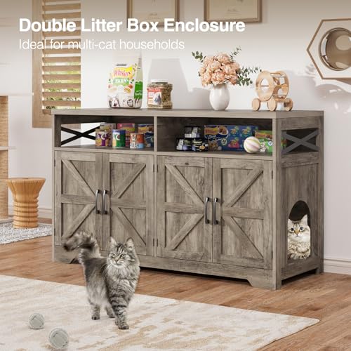 Cat Litter Box Enclosure for 2 Cats (Grey / 47.2"L x 18.1"W x 28.5"H)