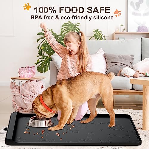 Dog Food Mat Silicone Dog Mat for Food and Water (Black / 36"L x 24"W)