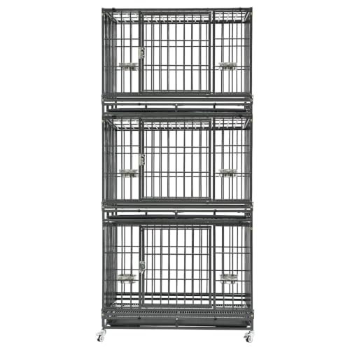 37" Three Tier Heavy Duty Stackable Dog Crate with Wheels (37.0"L - 3 Tiers - 1P)