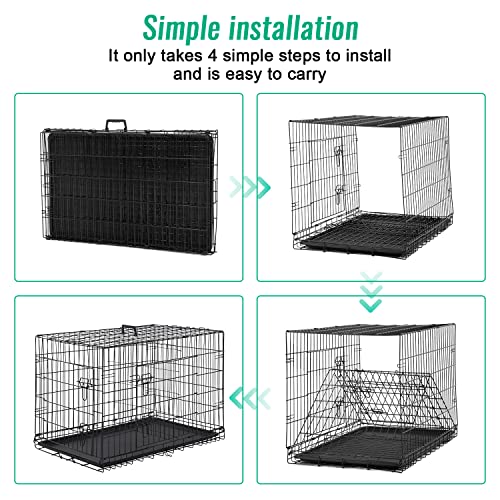 Dog Crate for Large Dogs 42 Inch Folding Metal WirePet Cage Double Door W (Black)