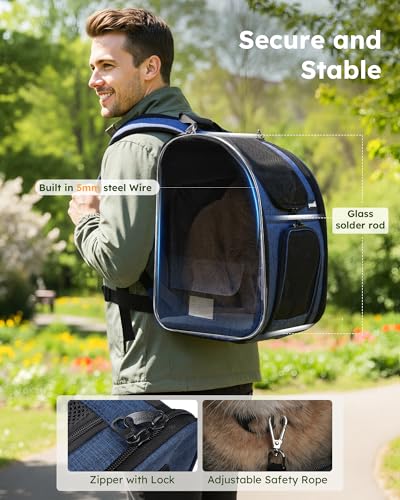 Cat Carrier Backpack Expandable (Blue / 12.6"L x 10.2"W x 16.5"H)