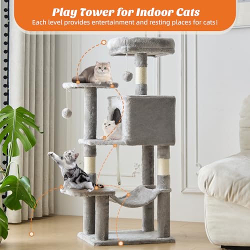 44 Inch Cat Tree Tower for Indoor Cats and Kittens (Light Grey / 44 IN)