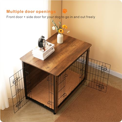 32.5" Dog Crate Furniture with Cushion (Warm Brown / 32.5"L x 21.9"W x 25.6"H)