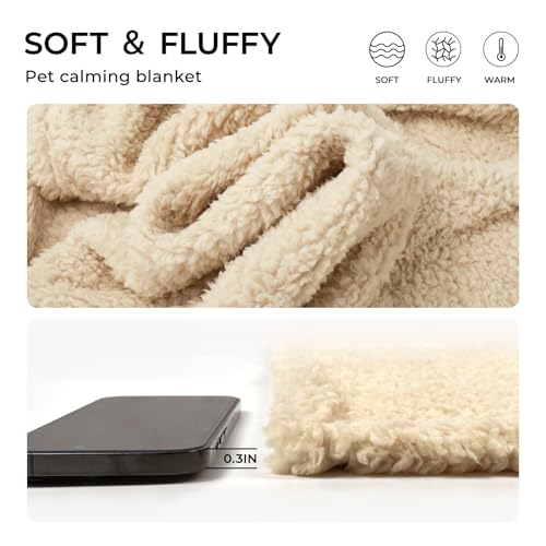 1 Pack 3 Calming Blankets Fluffy Premium Fleece Pet Blanket Soft Sherpa Throw for Dog Puppy Cat Beige Large (Large (Pack of 3) / Beige)
