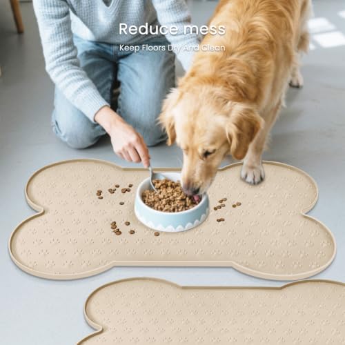 Dog Food Mat Anti (19.4" x 9.8"-2PCS / Beige)
