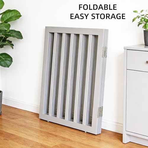 Freestanding Indoor Dog Gate for House Foldable Wood Puppy Gate for Doorways Pet Gate for Stairs Extra Wide Pet Fence (Gray / 【4 Panels】80''w x 24''h)
