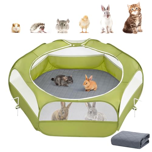 2-in-1 Small Animals Playpen with Pad, Green+Gray (U-Green+Gray)