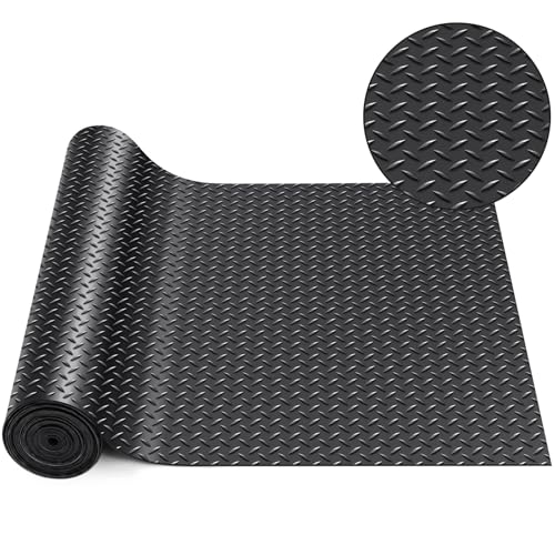 16 in x 32.8 ft Rubber Flooring Rolls Mats (Diamond Plate / 16 in x 32.8 ft / Black)