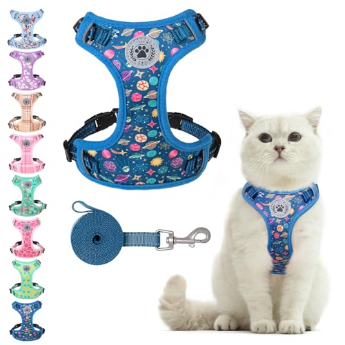 Cat Harness and Leash Set (Planets Stars Navy Blue / M (Chest: 12 - 19"))